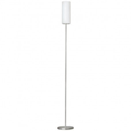 Piantana Eglo Troy 3 85982 Cromo satinato con diffusore in vetro cilindrico bianco, 1 E27, Interruttore a pedale, Alta 153 cm