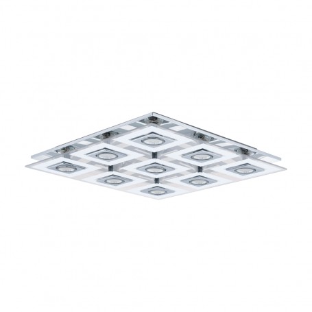 Plafoniera Eglo Cabo 92877 con vetro trasparente decorato, 9 GU10, Base Cromo lucido, Luminosa, 47x47 cm, IP20