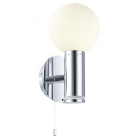 Lampada da parete Eglo Palmera 90613 con Presa Tedesca a scomparsa, Vetro bianco, Struttura in metallo cromo lucido, 1 E14, IP20