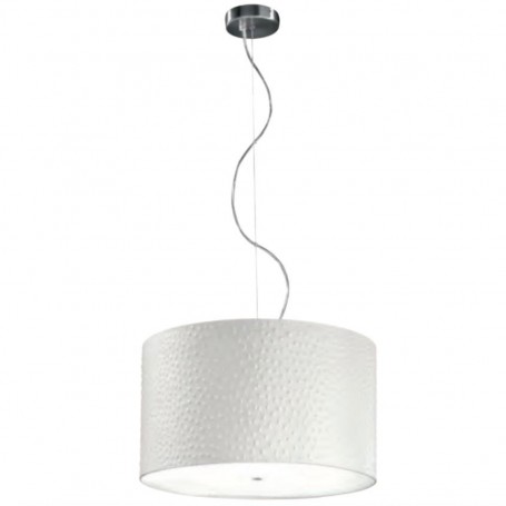 Panzeri Debut WL1432.43 Sospensione con paralume in cuoio Bianco Cocco, Struttura Cromo Satinato, 1 E27, MADE IN ITALY, IP20