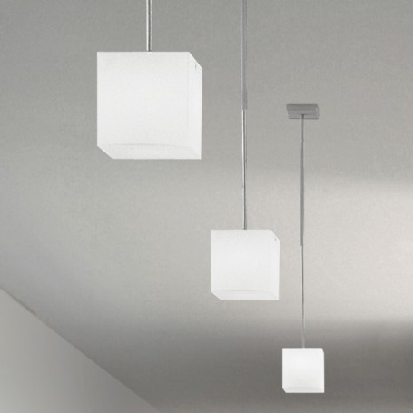 Panzeri Kubik L07001.011.0401 Sospensione Cubo in vetro di Murano Soffiato Bianco, Sistema LED 10W, Luce calda, MADE IN ITALY