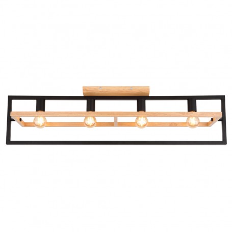 Globo Erica 15575-4D Lampada da soffitto con struttura in metallo nero e legno chiaro, 4 E27, Moderna e luminosa