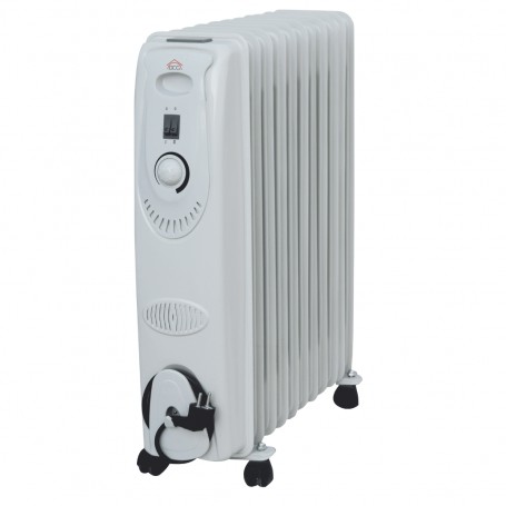 DCG RA2809 Radiatore olio 9 elementi con ruote, 3 Potenze, 2000W, Termostato regolabile, Vano avvolgicavo