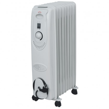 DCG RA2811 Radiatore olio 11 elementi con ruote, 3 Potenze, 2500W, Termostato regolabile, Vano avvolgicavo