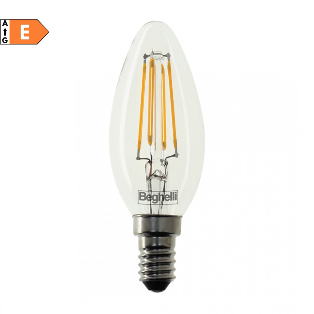 Beghelli Zafiro 56419 Lampada LED 6W E14 Trasparente, Luce Naturale, 4000K,  Resa 810 Lumen, Oliva, Apertura luce 360 Gradi