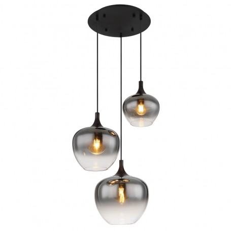 Sospensione Globo Lighting Maxy 15548-3H con vetri fumé, Piastra tonda Nera, 3 E27, Moderna