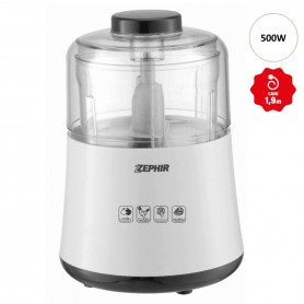 Zephir ZHC4607 Tritatutto 500W 500 ml, Lame Acciaio Inox Removibili, Azionamento a pressione, Cavo lungo, Bianco