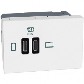 Bticino Matix Go JW4395CC Caricatore USB Tipo C 63W, Bianco, 2 USB, 2 Moduli, Alimentazione 220V