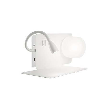 Applique a parete con mensola a sinistra, presa USB e 2 luci LED Ideal Lux Book-1 AP2