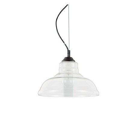 Sospensione con vetro trasparente soffiato e modellato artigianalmente, 1 Luce E27, Ideal Lux Bistro SP1 Plate