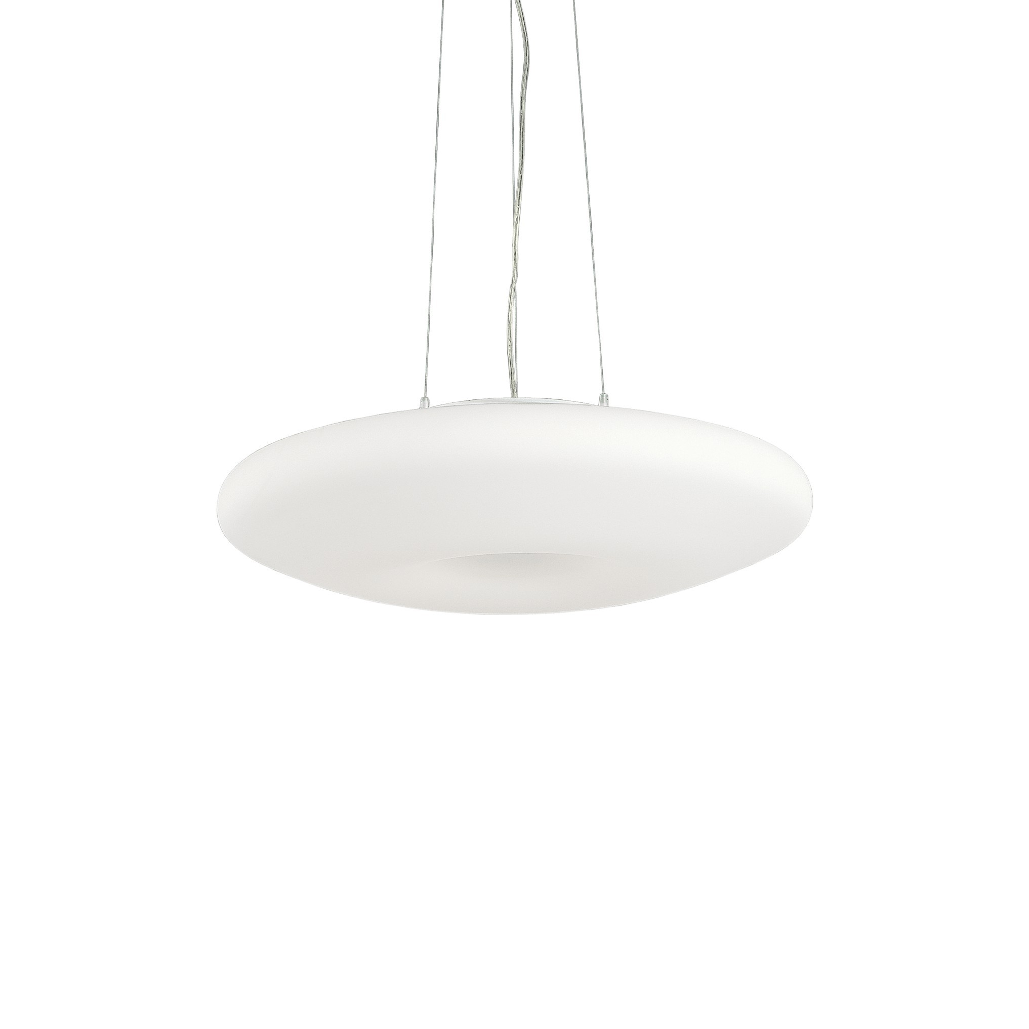 Sospensione Ideal Lux Tokyo SP8 con struttura in metallo cromo lucido, 8  E14, Vetro soffiato bianco, Regolabile in altezza