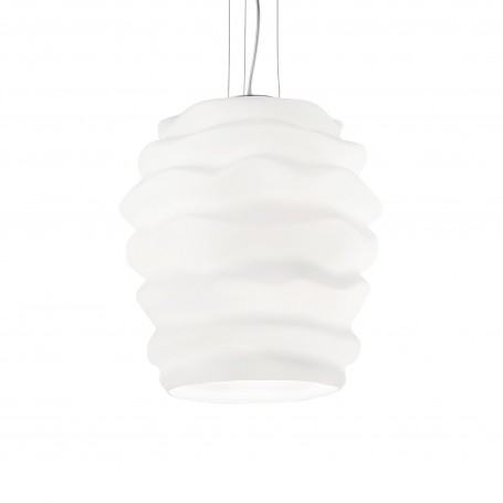 Sospensione Ideal Lux Karma Big con diffusore in vetro bianco soffiato, 1 E27, Struttura in metallo, Diametro 39 cm, Moderna