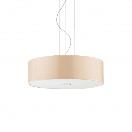 Sospensione Ideal Lux Woody SP4 con diffusore in PVC Color Legno, 4 E27, Struttura in metallo cromato, Diametro 50 cm, Moderna