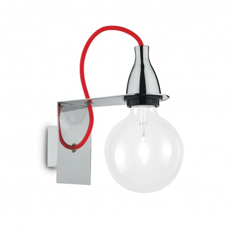 Lampada da parete Ideal Lux Minimal AP1 Cromo Lucido con cavo in tessuto rosso, Struttura in metallo, 1 E27, Moderno, IP20