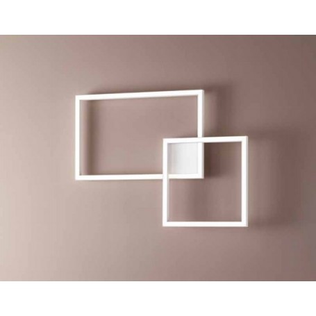 Plafoniera moderna LED Bianca Opaco composta da due riquadri Perenz Cross 6595 BCT, Sistema LED 45W, Luce Calda-Naturale-Bianco