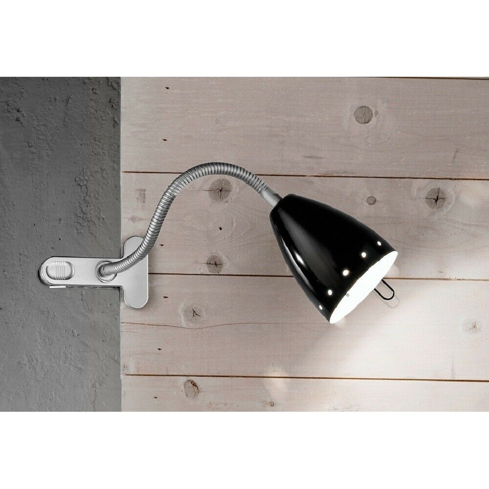 Lampada Nera flessibile ed orientabile con pinza Perenz Pois 4512 N, 1 E14,  Struttura in metallo e plastica argento opaco, IP20